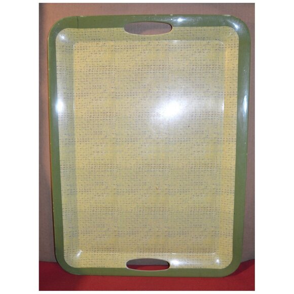 Lot of 2 Burlap Pattern Green Serving Trays Plastic ~18-3/4" L No ID - Picture 1 of 2